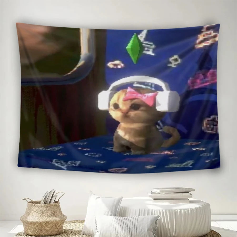 Pink Heart Tapestry Girly Living Room, Bedroom, Live Broadcast Room Decoration, Soft Wall Background Fabric